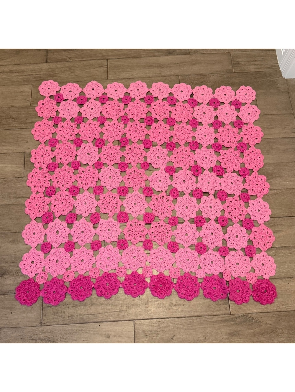 Vintage Style Pink Crochet Flower Blanket Handmade Daisy Afghan Throw